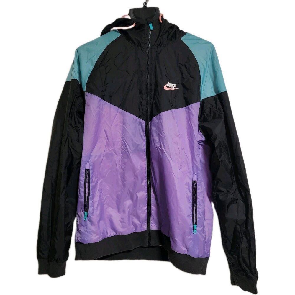 Nike Heritage Windrunner Jacket Men's Large Purple Blue Black Hooded Colorblock
